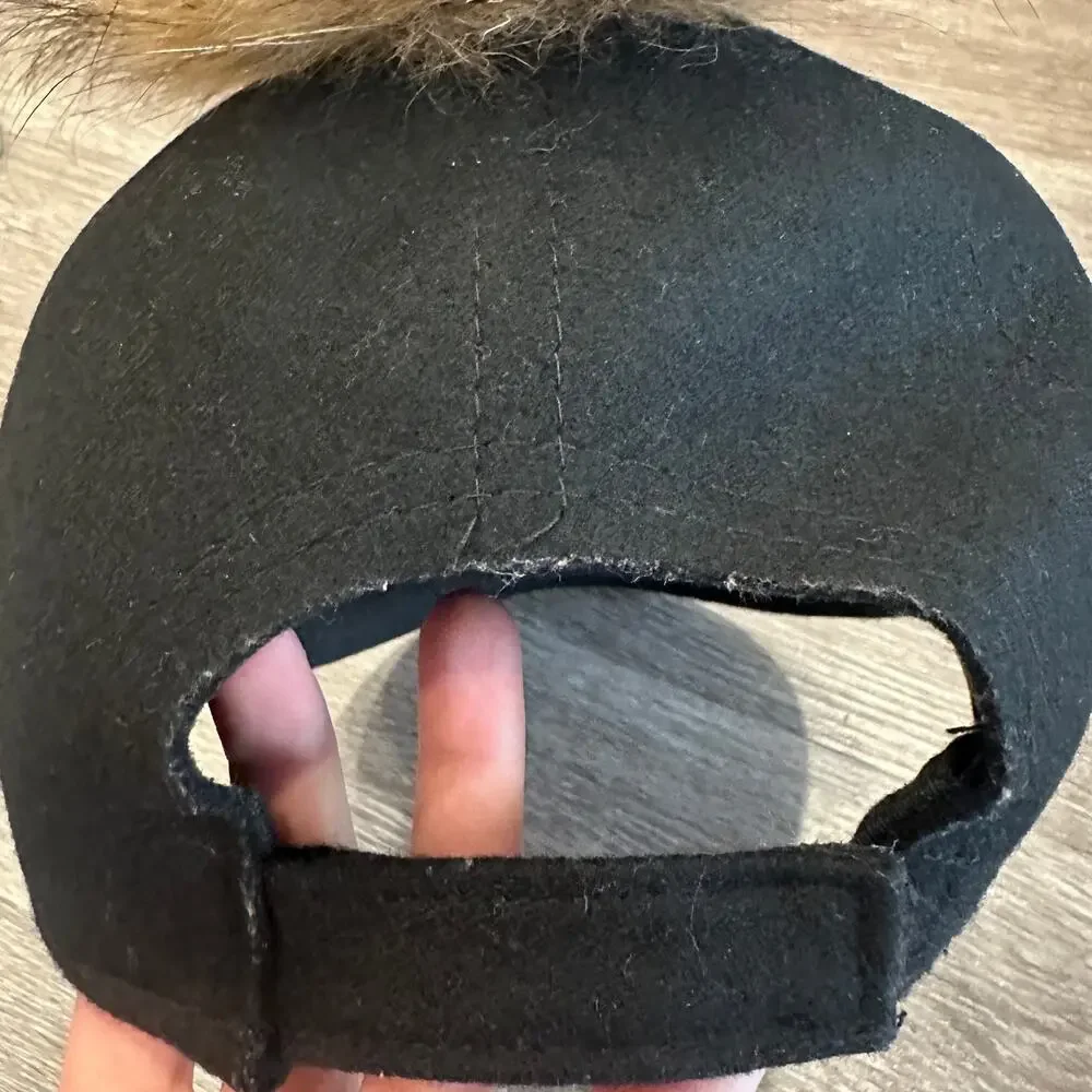 Soia & Kyo Black Felt Wool Marlow Riding Cap Asiatic Raccoon Fur Heritage Preppy